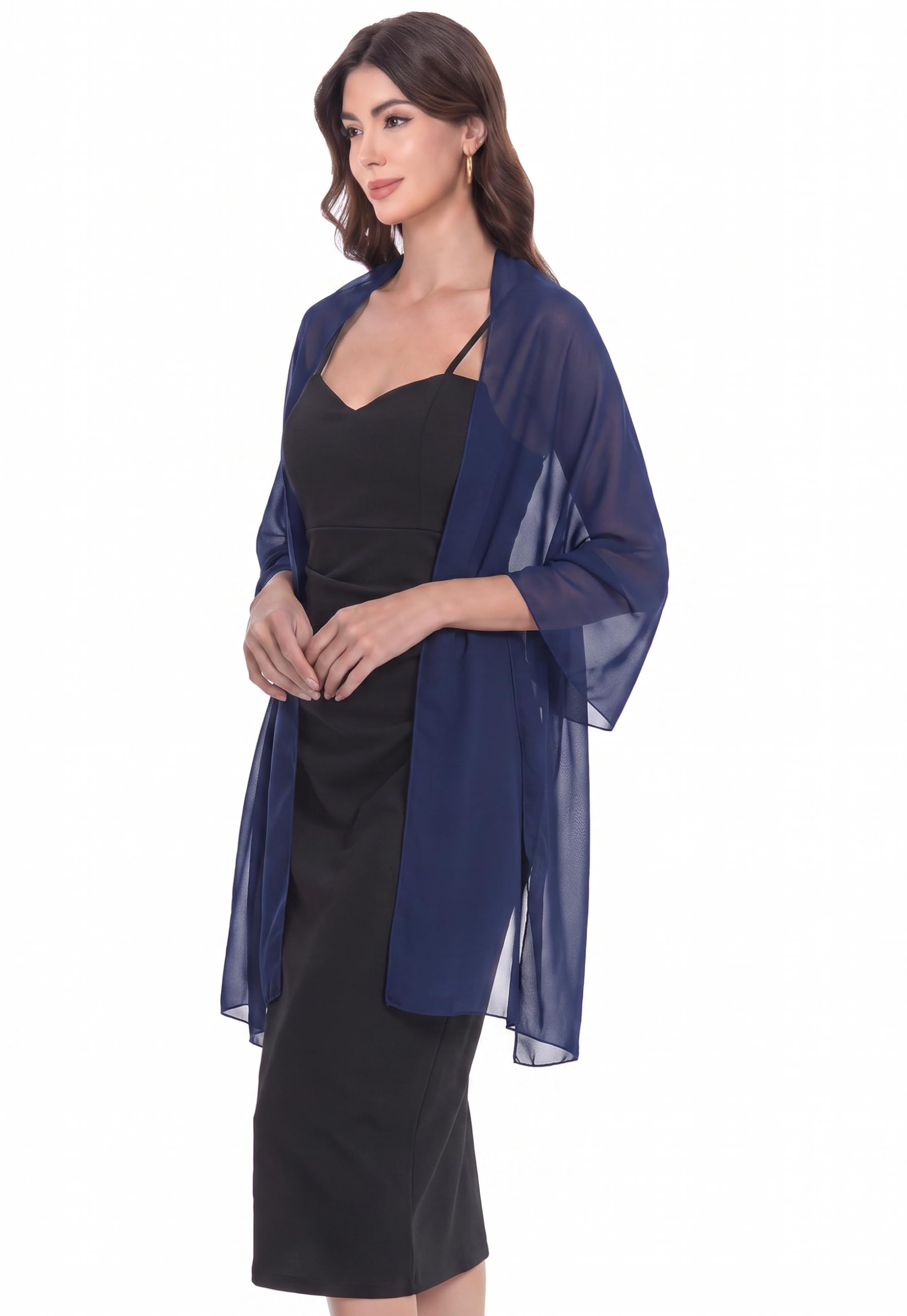 Chiffon Shawls Scarves Wraps for Bridal Wedding Party Evening Dress and Special Occasion Dresses (Navy, Length(79") Width(29")) 3