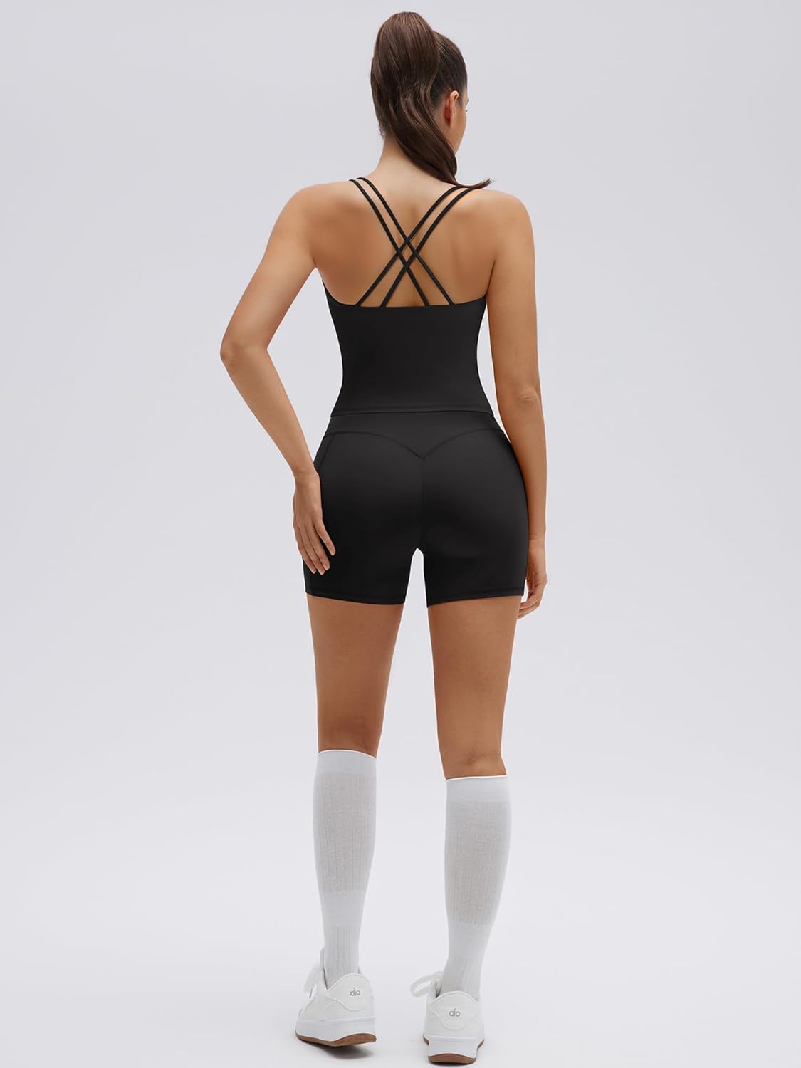 SUUKSESS Women 2 Piece Workout Sets Built in Bra Open Back Tank Tops High Waisted Biker Shorts with Pockets - Image 7