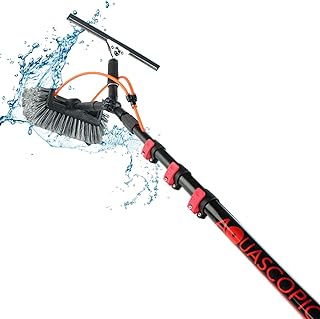 aquascopic 2-in-1 Teleskopstange mit 5-Flächen-Bürste und Fensterwischer– Fensterputzer längenverstellbar – 10m – Fensterreiniger für Sonnenkollektoren - Interner Wasserschlauch
