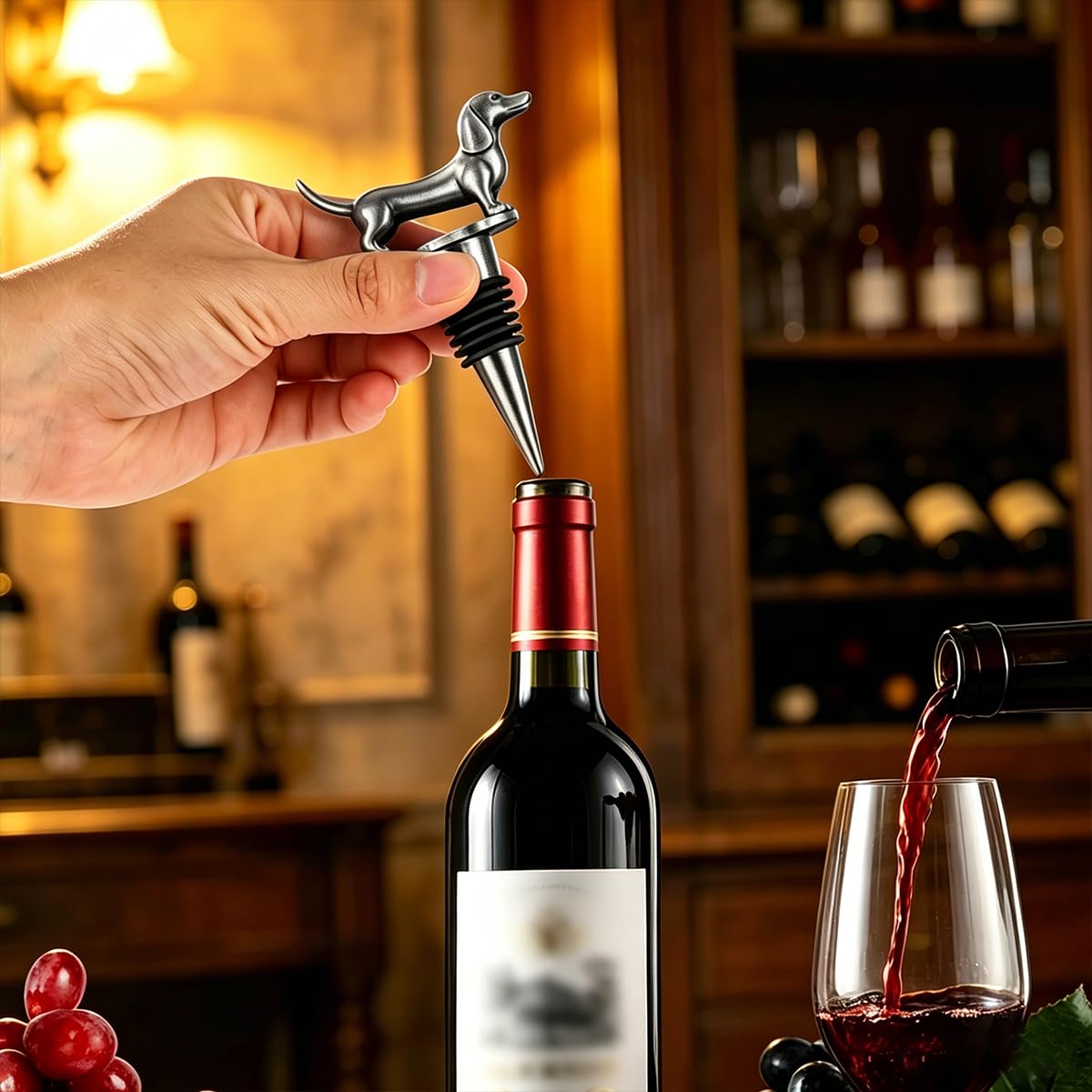 LKKCHER Dackel Geschenke, Dackel Weinflaschenverschluss, DackelDeko Geburtstagsgeschenk Weingeschenke für Männer Papa Frauen, DackelWeihnachtsschmuck, Flaschenverschlüsse für Wein Champagner