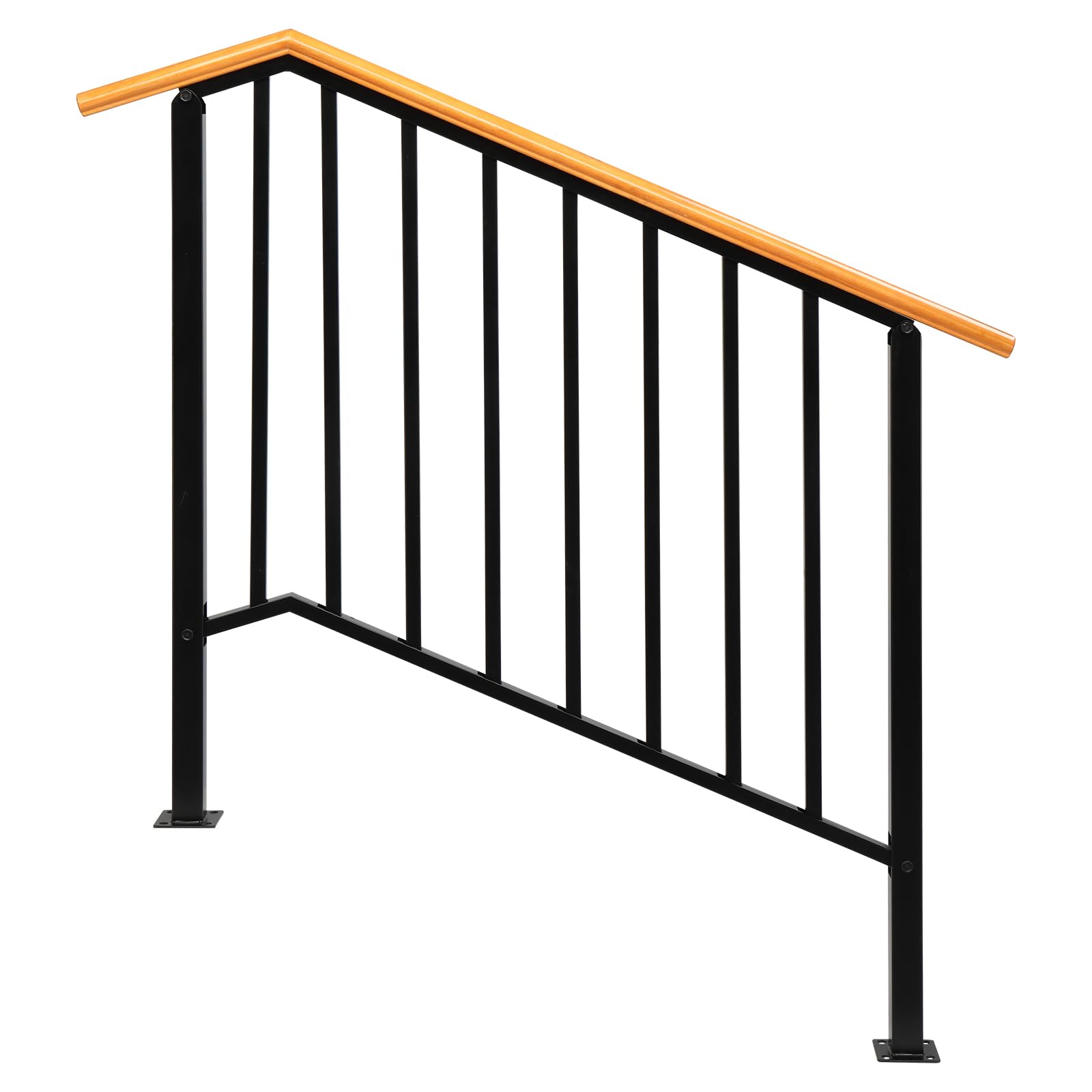 Outopee Wooden Handrails for Outdoor Steps, Galvanized Iron Exterior Handrail, Fit 3 or 4 Steps Stair Railing, Banister with Installation Kit for Stairs, Garden, House Entrance, Backyard — image 1