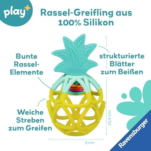 Foto 2 de 6 de Cascabel Ravensburger 4869 Play+: piña, Silicona, Ayuda a la dentición del bebé, Pelota de Agarre