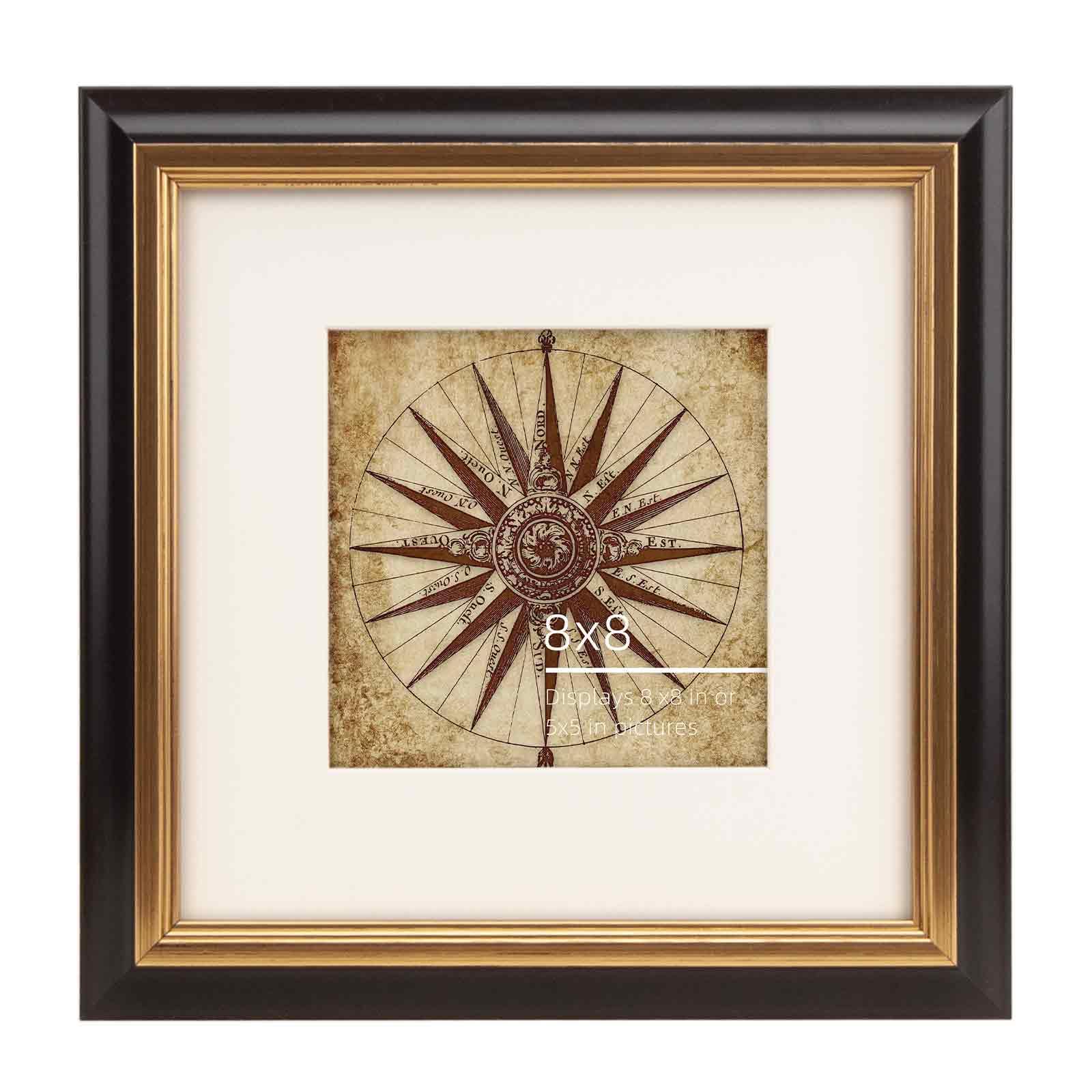 Eitida 8x8 in (20x20 cm) Black and Gold 2 Tone Vintage Ornate Picture Frame, Hand Painted Solid Wood Molding, Mount for 5x5 in (13x13 cm) Photo, Artwork, Drawing, Real Glass โ image 1