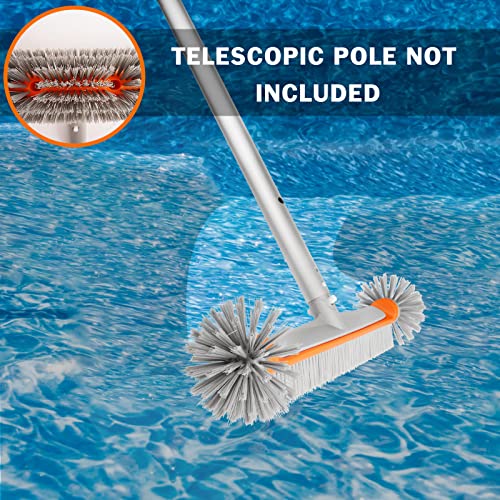 Poolvio Professional 17.5\" Floor & Wall Pool Cleaning Brush with Tough Around Nylon Bristles, EZ Clip Aluminum Handle- Easily Sweep from Walls, Floors, Steps (Orange) - Thumbnail 7