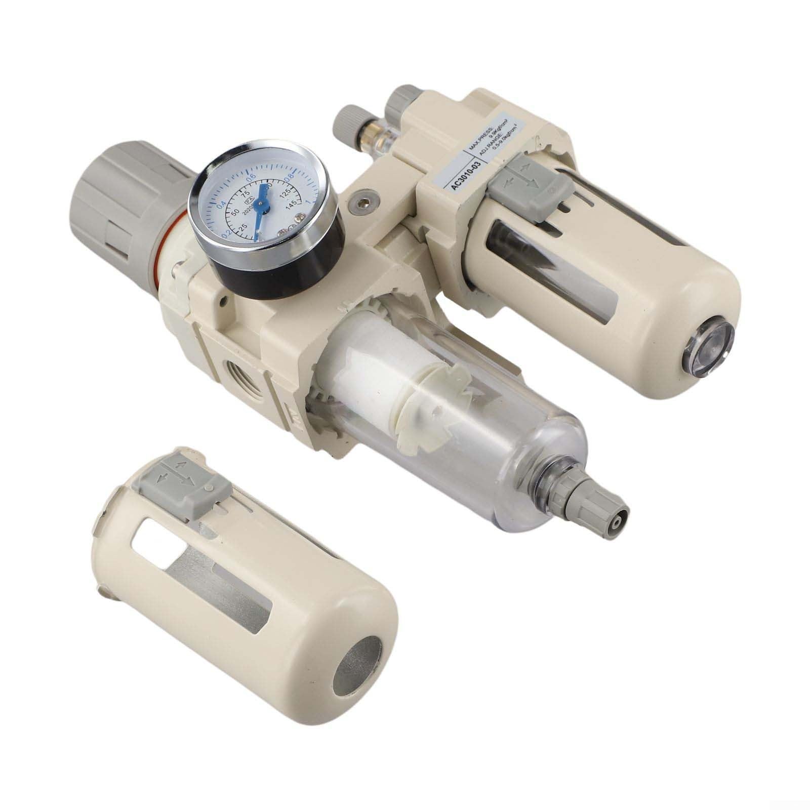 Regulador de filtro de aire comprimido industrial con separador de trampa de aceite de agua y válvula de drenaje semiautomática para una protección eficiente del sistema neumático (3/8