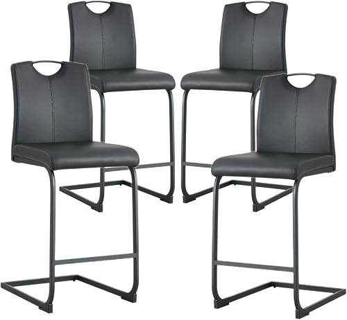 Moderno juego de 4 taburetes de bar de altura con cuero sintético suave y marco de metal taburete negro para cocina bar comedor