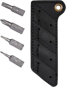 KeyUnity KA06 Leather Sheath Screw Bit Organizer | Screwdriver Bit Holder Pocket | Hand Stitched Bit Set Pouch with 4 pcs Magnetic Bits