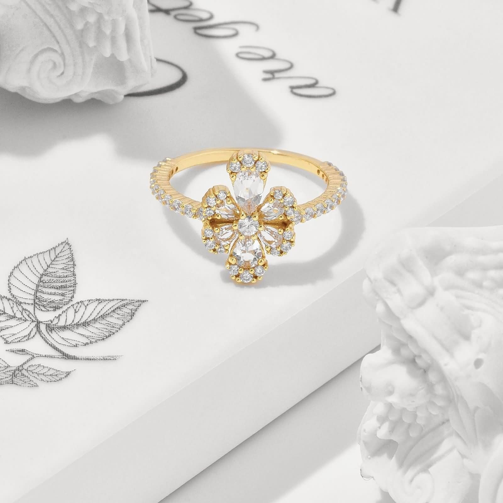 Anillo de boda Au 375/585/750 oro amarillo con gotas de topacio, forma de flor