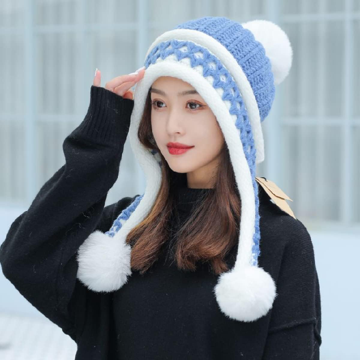HUAMULAN Women Winter Beanie Hat Earflap Peruvian Warm Slouchy Fleece Lined 3 Pom Poms Knit Sherpa Soft Ski Hats - Image 3