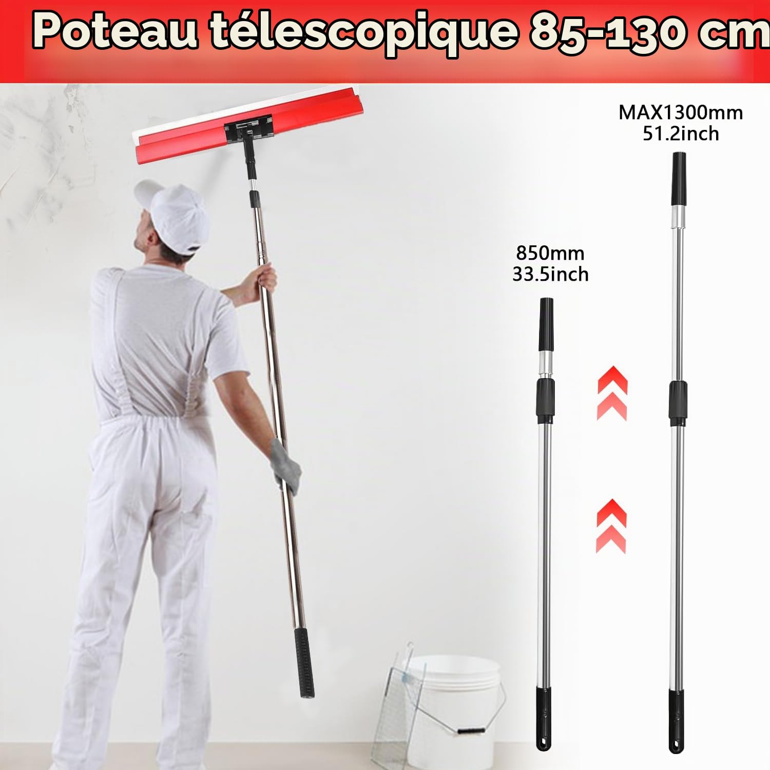 Set de spatules professionnelles dans un étui, incl. 5 x spatules de surface (16 cm demi-lune, 25 cm, 40 cm, 60 cm, 80 cm) avec 2 spatules à main, tige télescopique en aluminium, embout de manche et