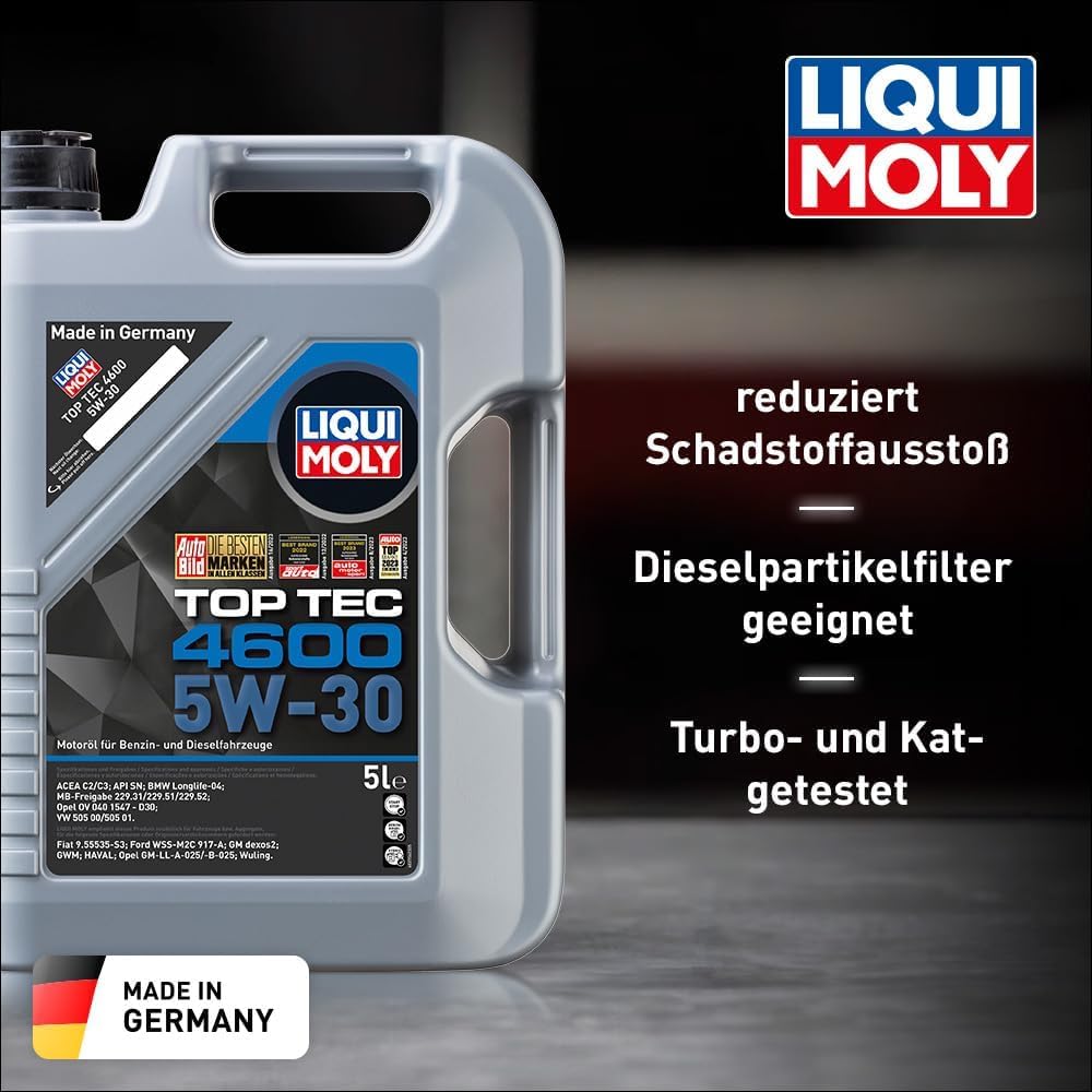 LIQUI MOLY Top Tec 4600 5W-30 | 5 L | Synthesetechnologie Motoröl | Art.-Nr.: 3756 & Pro-Line Motorspülung | 500 ml | Öladditiv | Art.-Nr.: 2427