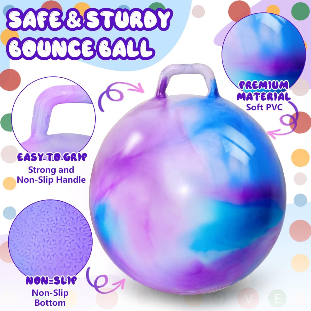 AMFUN Space Hopper,18 Inches Hopper Ball for Kids Age 3-12,Jumping Ball with Handle,Inflatable Hopper Ball with Pump for Boys Girls Age 3 and up Outdoor Garden Game (Blue Purple) - Image 3