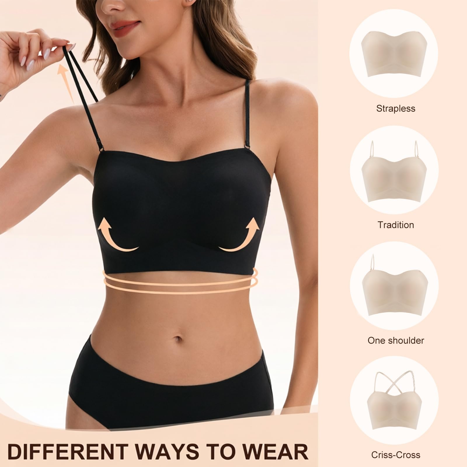 D.DUO Reggiseni senza spalline antiscivolo per le donne Reggiseno a fascia invisibile senza fili Bralette