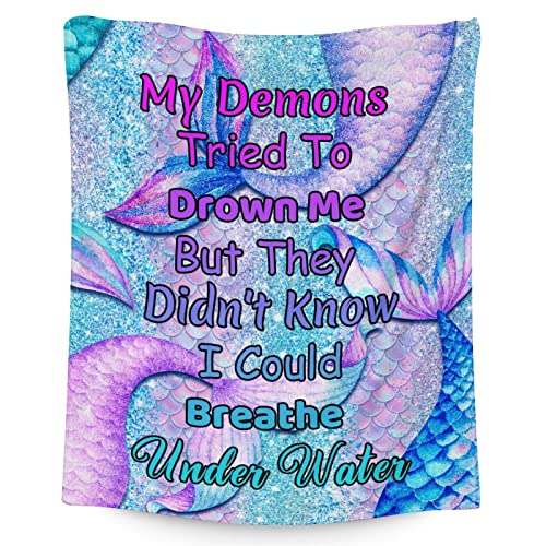 Mercuryelf Mermaid Throw Blanket - Soft, Fuzzy & Warm - 30x40 Inches Small Blankets for Lap, Crib - Trendy Throws Gift for Mermaid Lovers