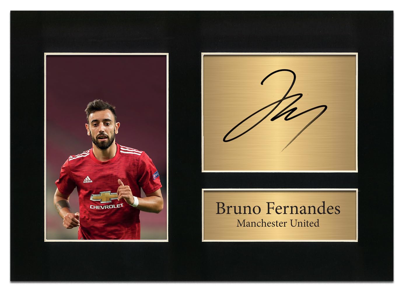 Zulu Image Bruno Fernandes Manchester United Man Utd Autograph Signed A4 Printed Photo Reproduction Print Picture Display No32, Black