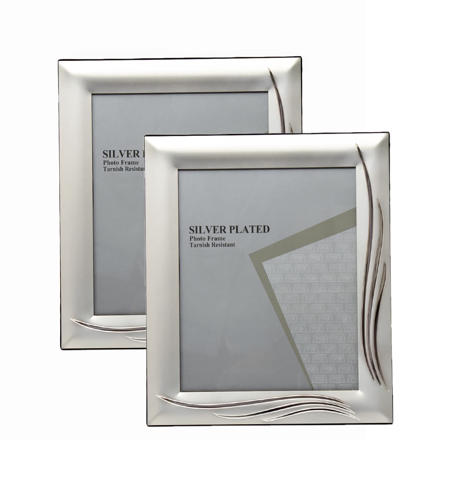 2x 6x8-inch Satin Silver Plated Photo Frames Grass Blade Design Stands/Hangs both ways (Landscape or Portrait) Two-Tone - 328ASS30 (2x 6x8-inch)