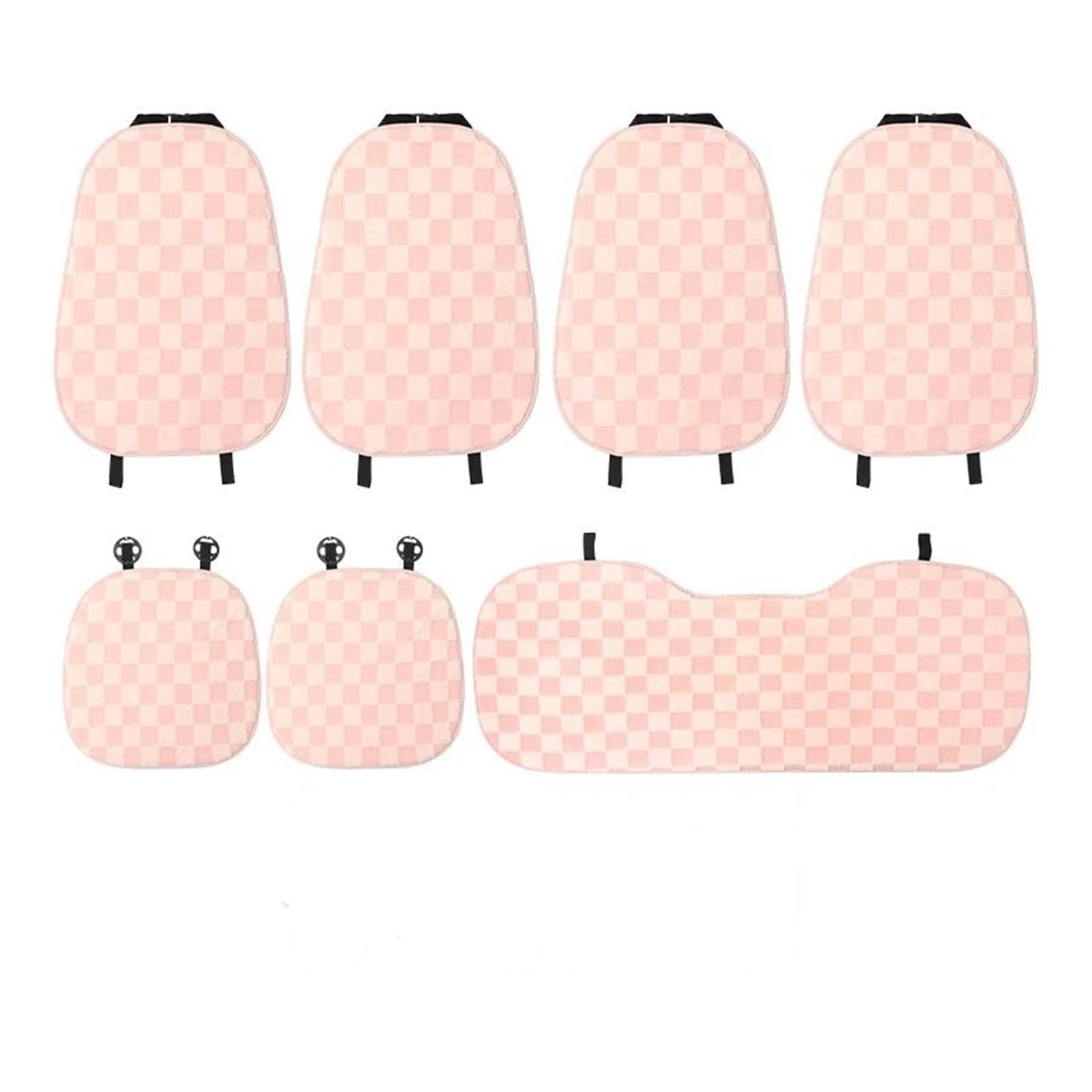 Housses de siège de voiture peluche d'hiver rose ensemble complet universel 7 pc