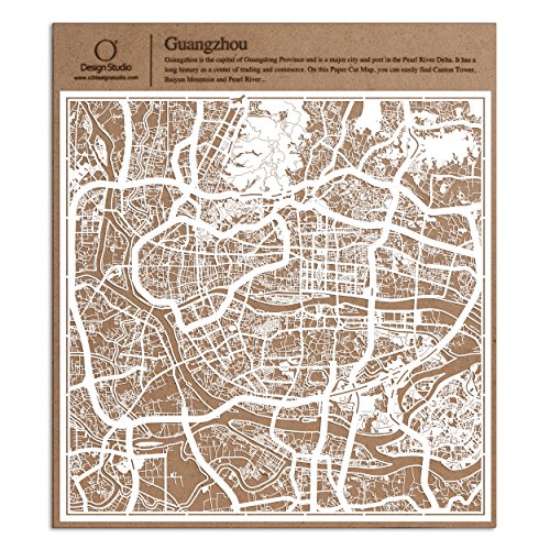 広州切り絵地図、白、30x30センチ、オリジナルデザインペーパーアート、アイデアギフト