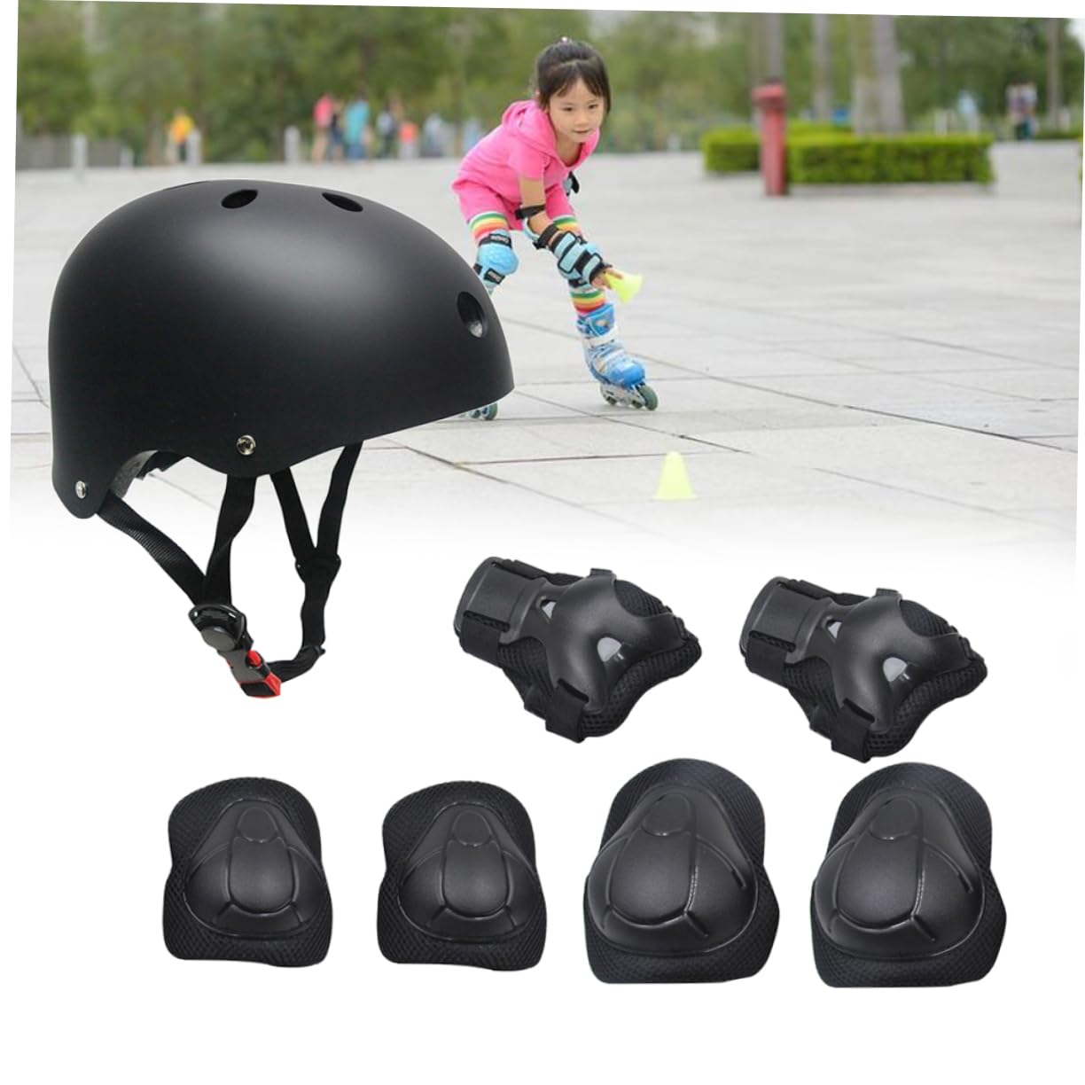 Skate Protectors for Boys and Girls 7pcs Elbow Wrist Pads Set Sturdy Protective Gear Straps for Skating Biking