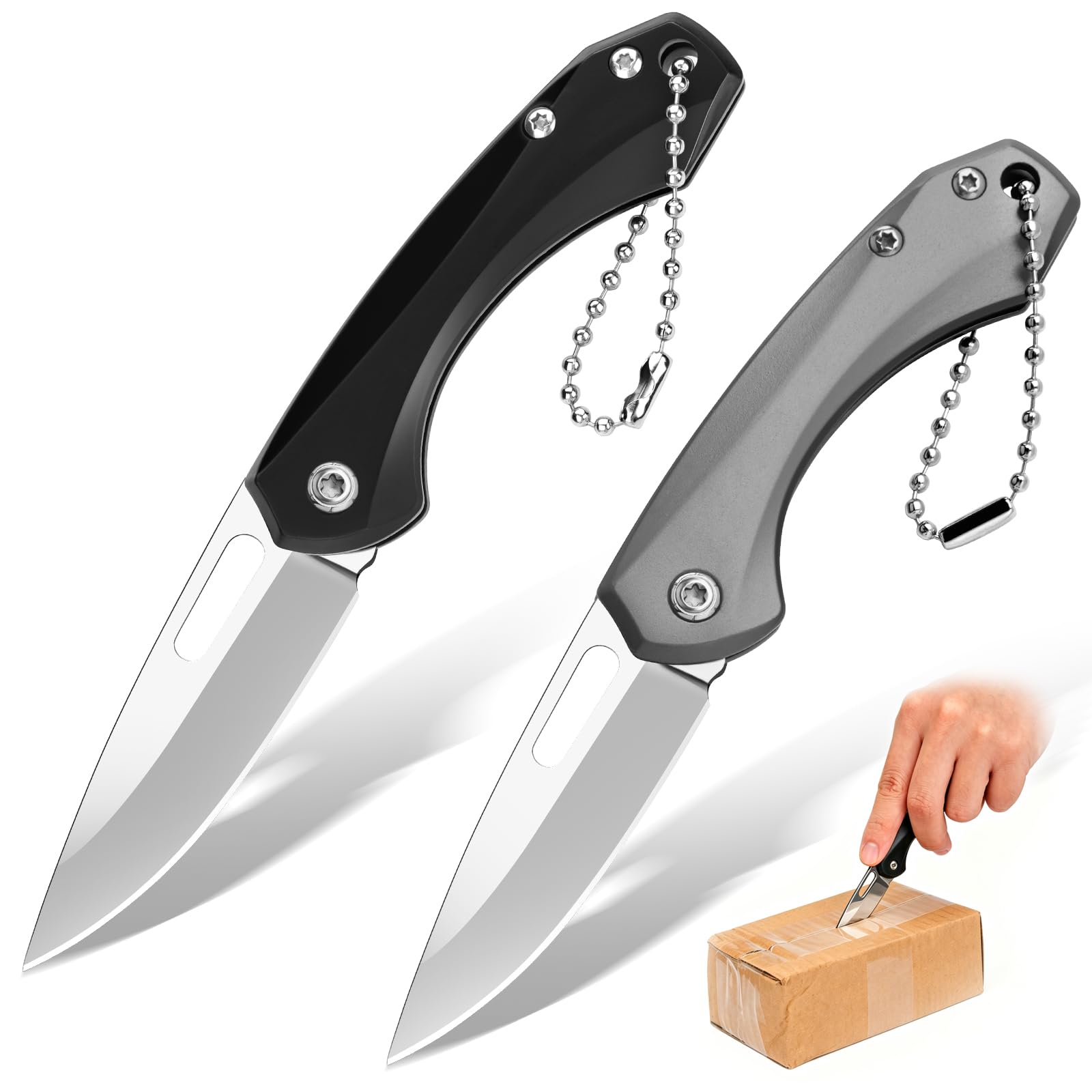 DRACHENADER 2-Piece Folding Pocket Knife Set, UK Legal Non-Locking 2.09 Inch Blade, 3Cr13MoV Steel Silver & Black Mini Manual Non-Assisted Utility Knives for Package Opening
