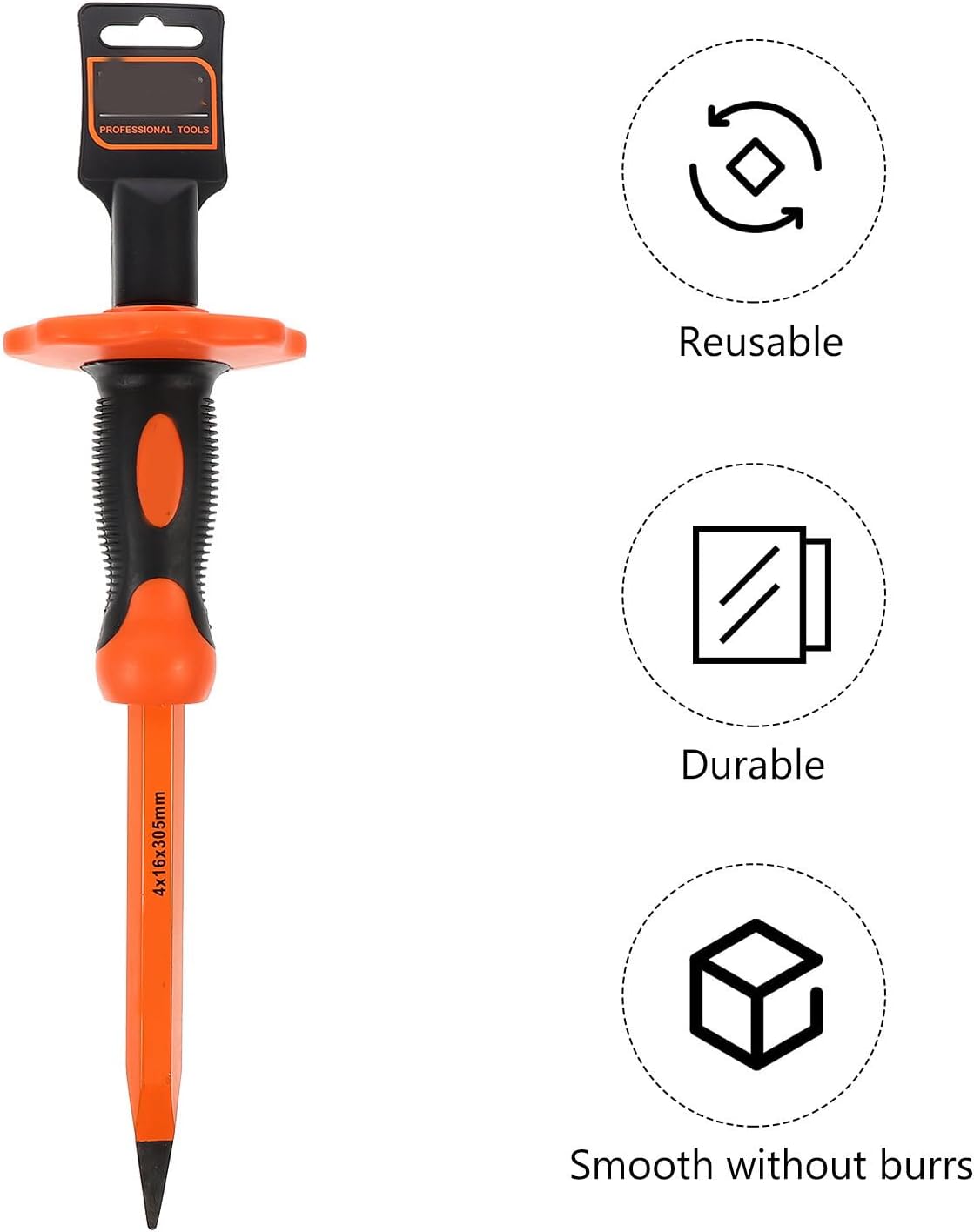 Ice Carving Chisel for Small Carving Projects and Detailed Masonry Work with Orange Dual-color Rubber Handle, High-frequency Hardened Chrome-vanadium Alloy Steel