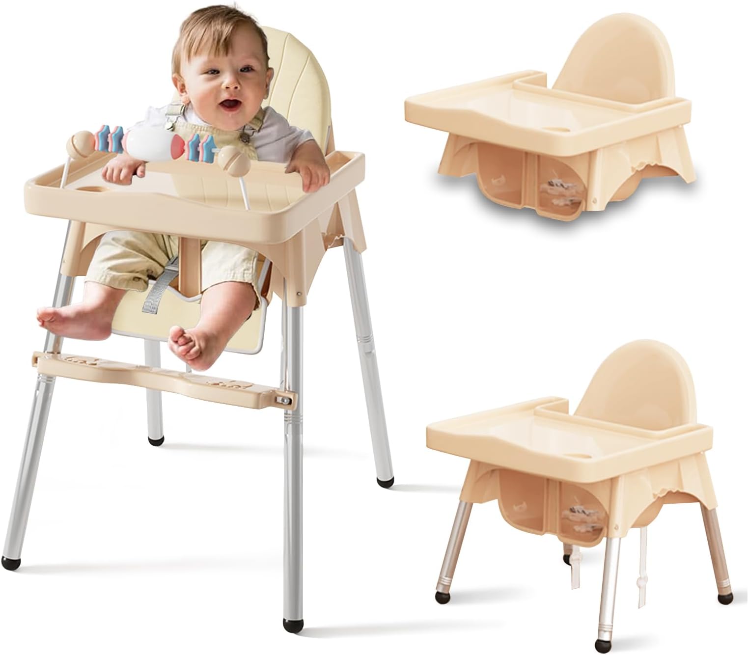 INGUNAR 3-in-1 High Chair with Large Removable Tray, Adjustable Legs for Baby & Toddler, Feeding and Dining Chair