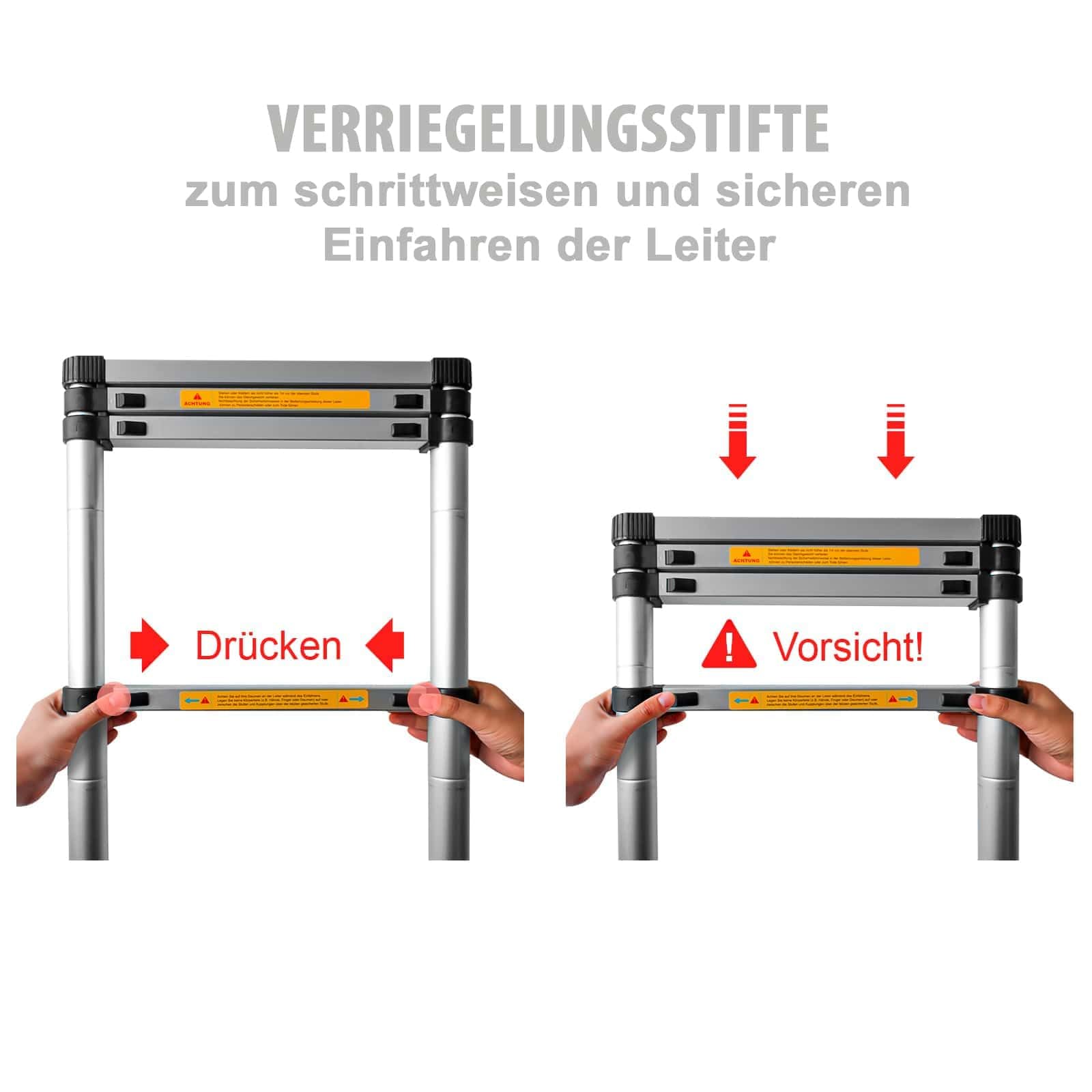 Eaxus® Teleskopleiter 3,2 m | DIN EN 131 | Aluminium Mehrzweckleiter | Ausziehbar mit 11 Stufen | Silber