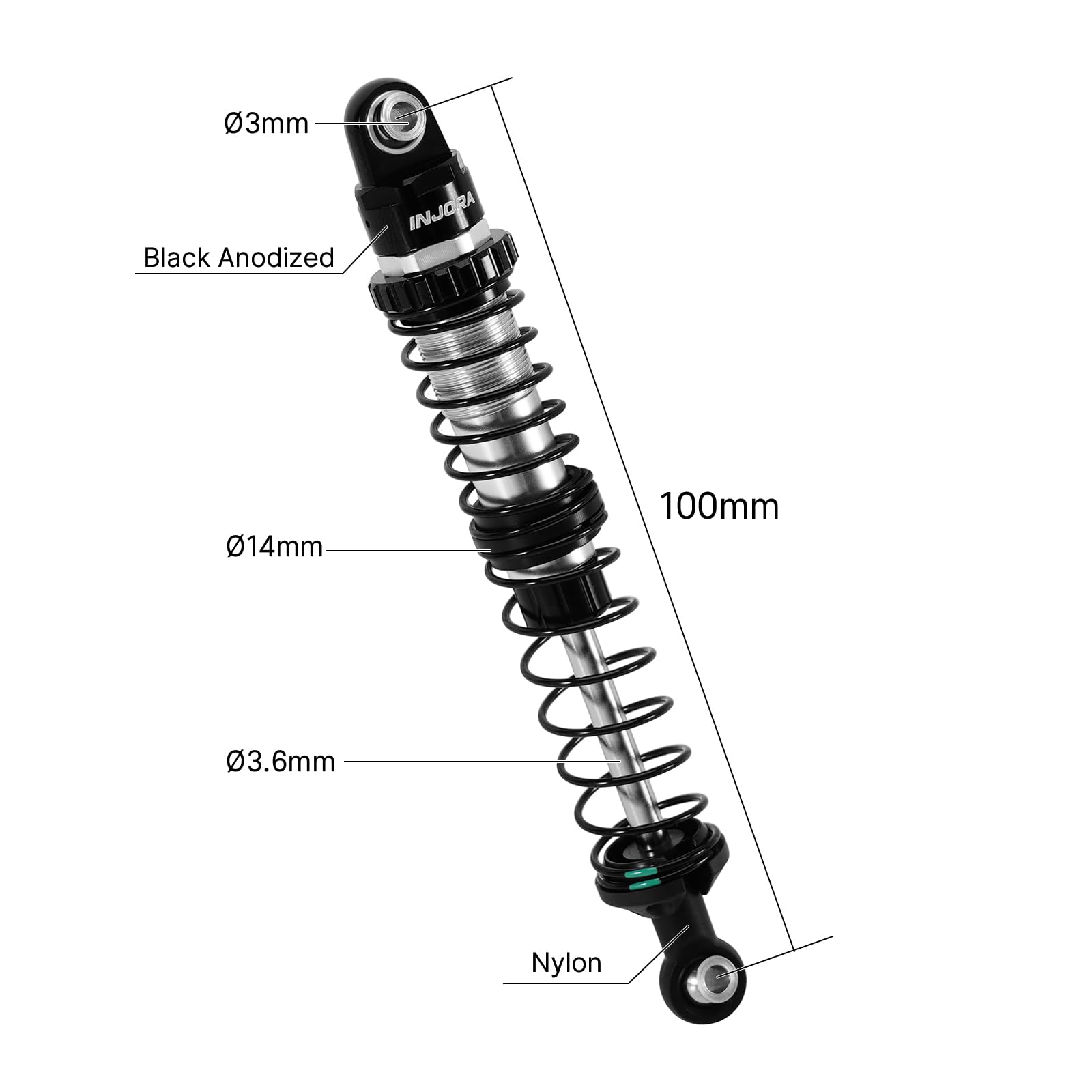 INJORA 100mm DRX Amortisseurs à Huile à Double Ressort pour TRX4 SCX10 1/10 RC Crawler