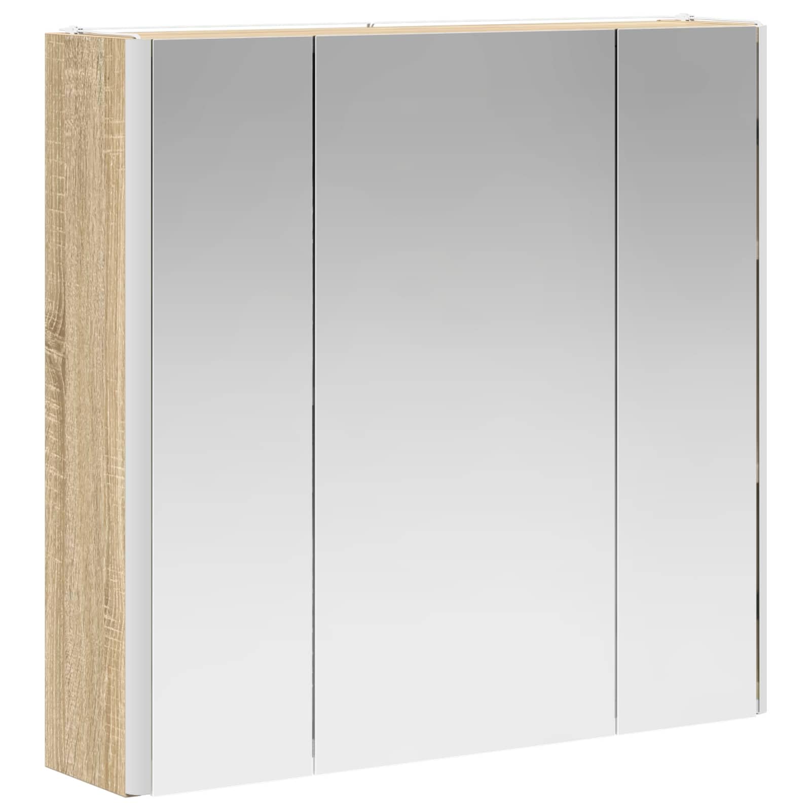 Szafka łazienkowa z lustrem Sonoma dąb drewnopochodny, 63,5 x 15,5 x 60,5 cm, z oświetleniem LED, montaż na ścianie, regulowane półki, miejsce do przechowywania i dwustronne lustro do