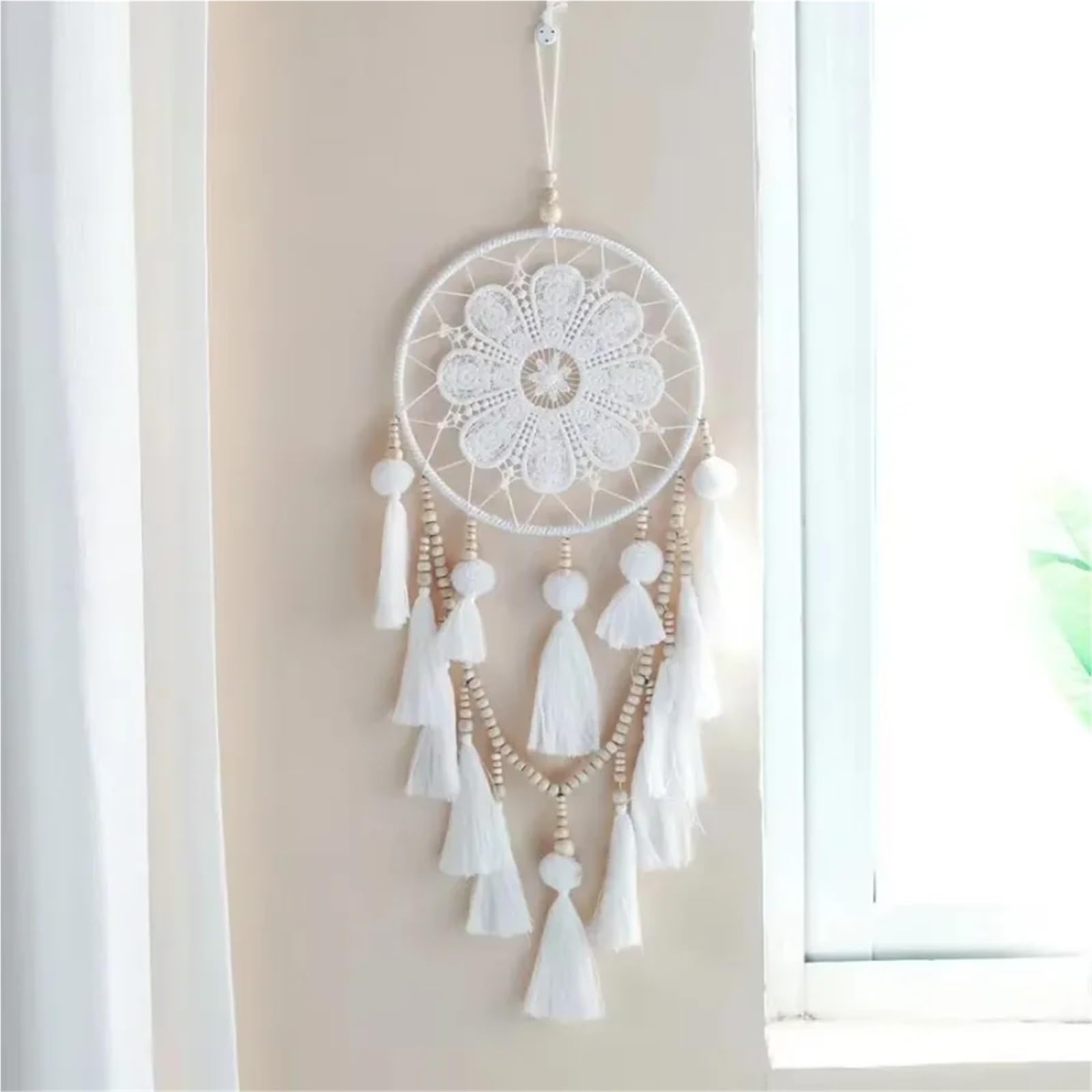 3 pezzi di acchiappasogni fatti a mano, decorazione da appendere alla parete, for festa matrimonio Per La Camera Da Letto(Beige02)