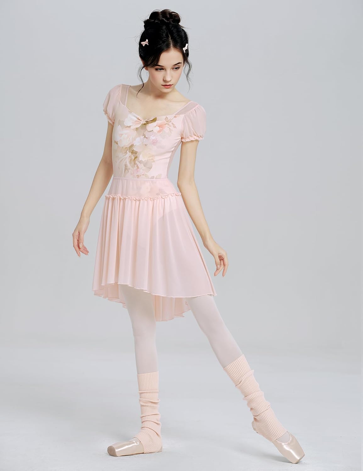 QLM Ballet Skirts for Women, Ruffled Mid-Length Mesh Skirt Dance Skirts
