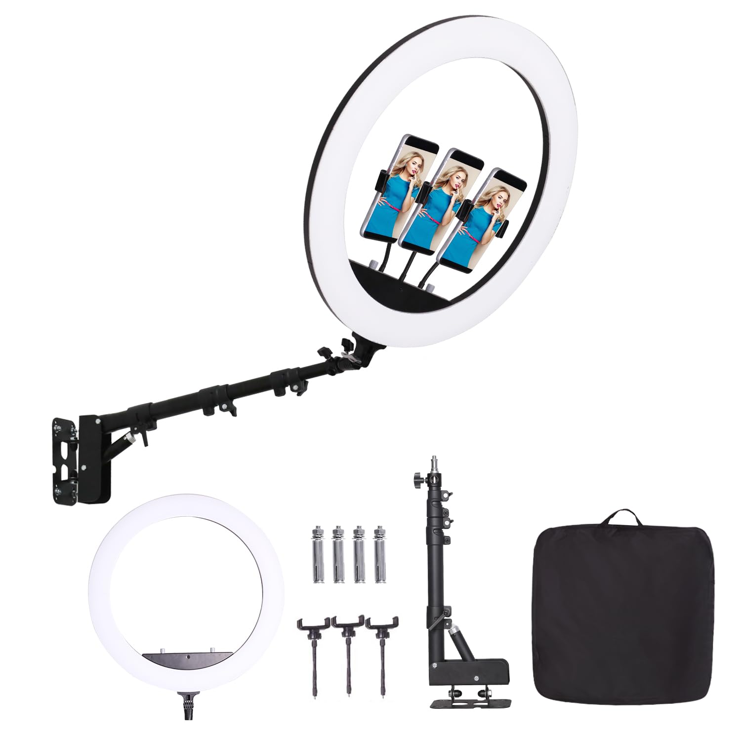 25 '' Ring Light Wall Mount with Phone Holder, Rotatable Triangle Boom Arm Overhead Light Stand for Photography Lighting Studio, Live Streaming, Salon, Barber Light, Beauty Tattoo Light