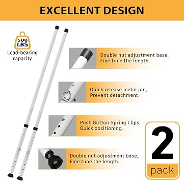 PBHEPJ Sliding Door Security Bar, 18.5-51 inch Adjustable Patio Door Security bar with Rubber Tips, Multi-use Window Security Bars, Sliding Door Stopper, White, 2 Pack