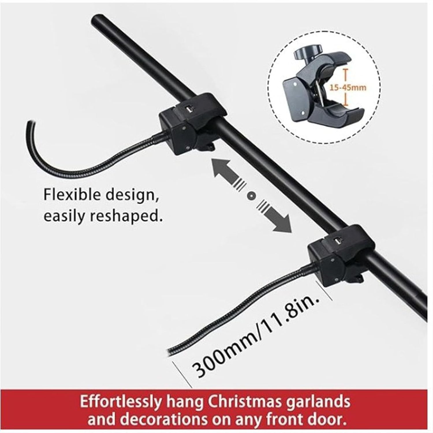 Garland Hanger for Front Door-Adjustable Width 32"-80" Heavy-Duty Metal Christmas Decoration Holder for Wreaths, Lights&Easter Door Garland No Nails, Screws or Glue-Damage-Free Fit (59"-67")