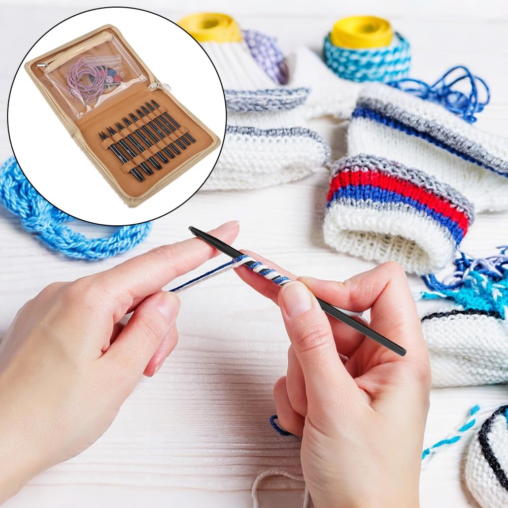Aguja de tejer circular, juegos de agujas circulares redondas intercambiables de acero inoxidable, juego de agujas de aluminio e inoxidable, con bolsa de almacenamiento, kits completos de manualidades