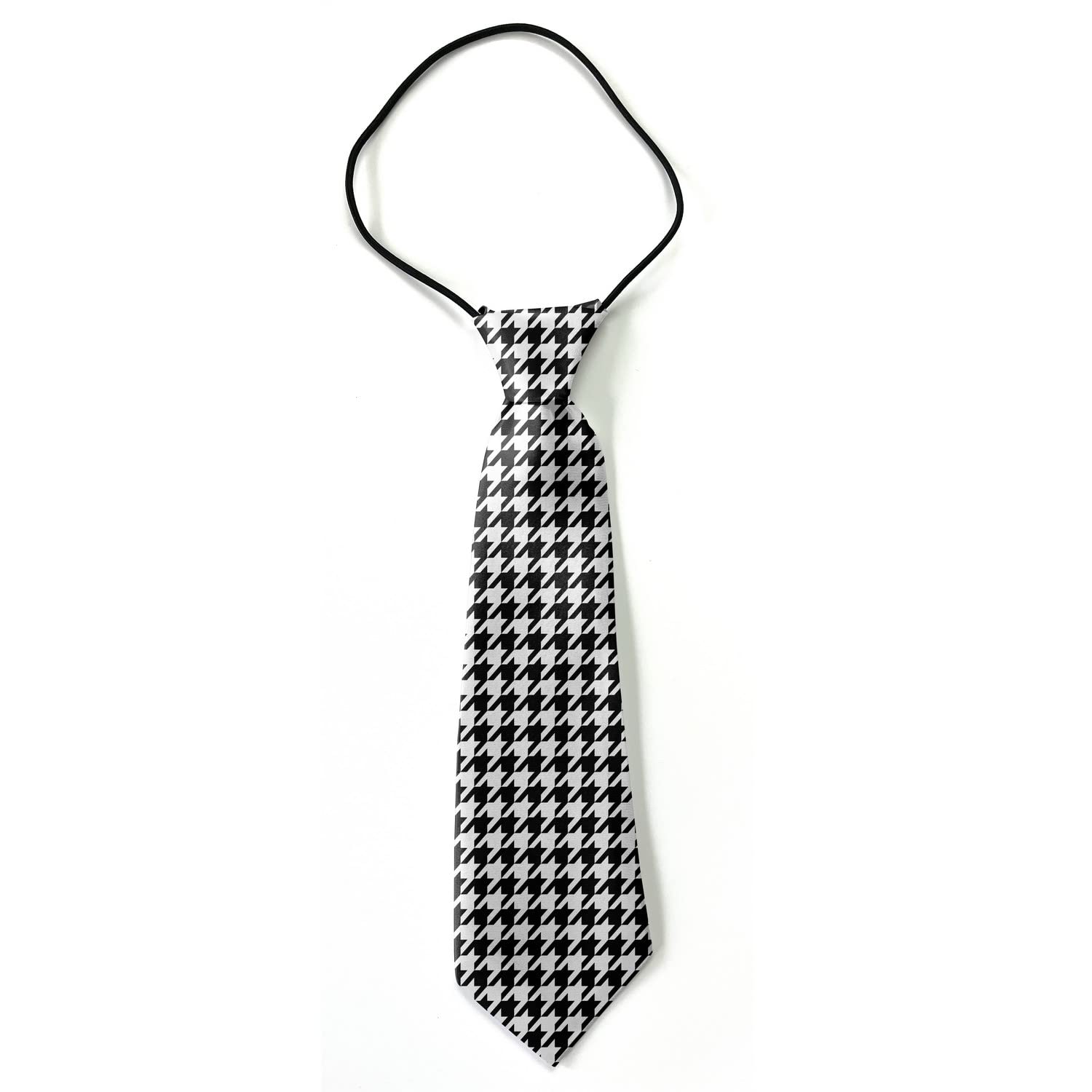 KAWAMOUSE Toddler Size ( Houndstooth Black White ) Pre-Tied Adjustable Novelty Necktie, Fashion Conversational Neck Strap Ties for Boys and Children, for Wedding Parties Events