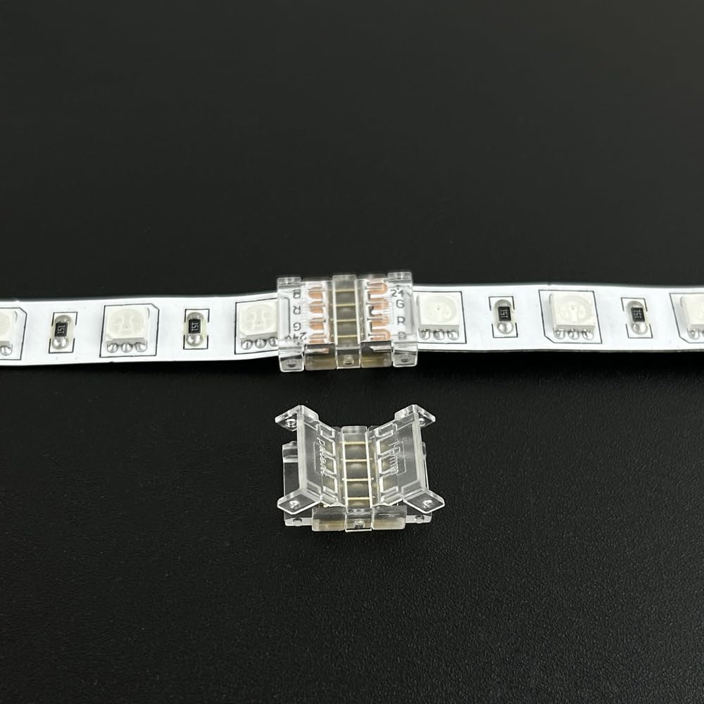 Shaoyayazhang White 20Pcs 4Pin 10Mm Led Strip Connectors, Rgb Led Tape Connector,Transparent Gapless Solderless Strip To Strip Quick Connection For Smd Rgb 5050/3528 Led Strip Lights