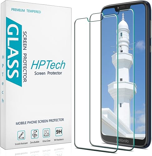 HPTech Paquete de 2 protectores de pantalla compatibles con Motorola Moto G7 Power, G7 Supra, G7 Optimo Maxx vidrio templado, antiarañazos, sin