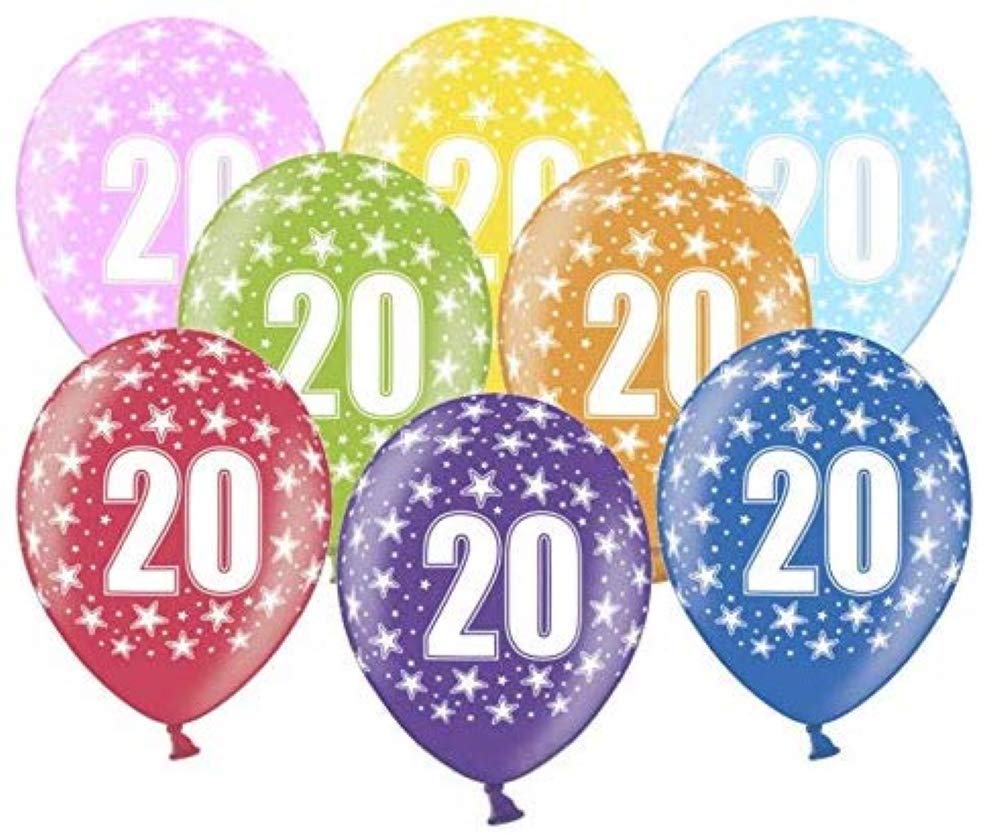 10 kunterbunte Luftballons 20. Geburtstag Ballon 20 Made in EU Metallic 30cm Deko 20 Geburtstag Männer Frauen 20 Jahre Jubiläum Ballons Zahl 20
