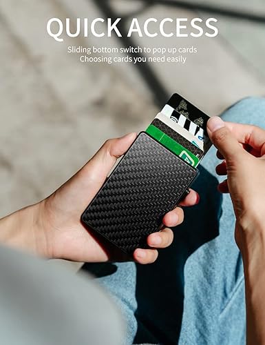 Miniatura 2 de NEW-BRING Pop Up Card Wallet for Men Minimalist Credit Card Holder Slim Carbon Fiber Wallet RFID Blocking(Carbon Fiber)