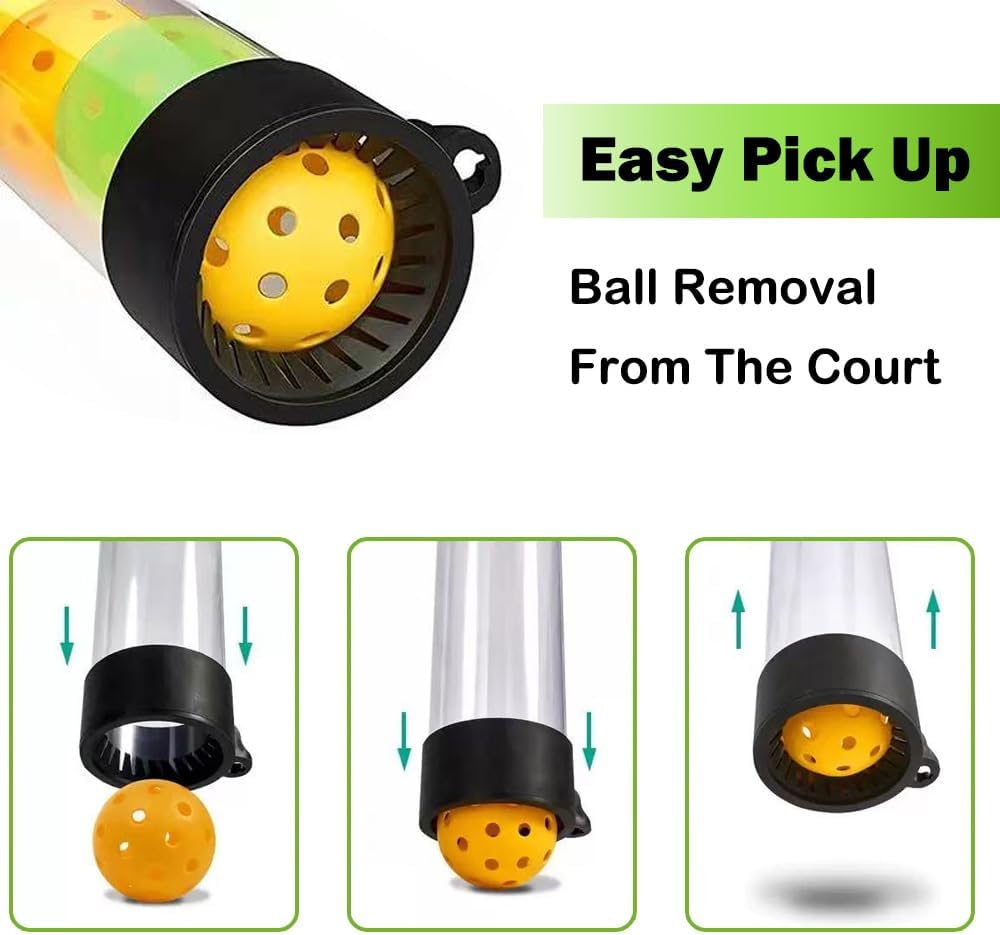 17 Ball Adjustable Pick Ball Catcher，Tennis Tube with Shoulder Strap Adjustable Length Suitable for All Ages, Back and Knee Protection, Detachable Tube,Easy Pickup & Carrying