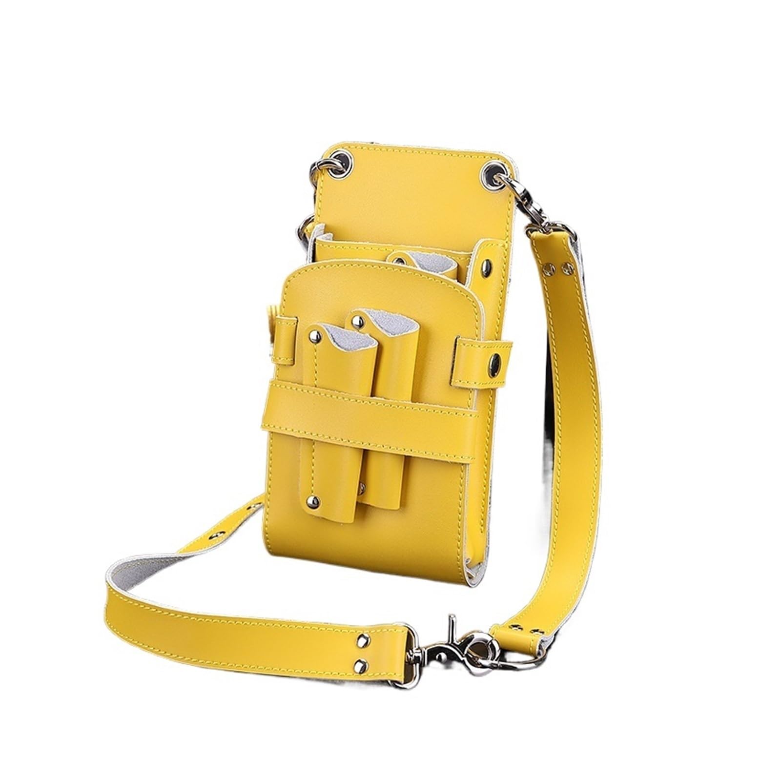 Friseur Tasche Leder Haarscherentasche Clips Tasche Friseurscherenholster Beutelhalter Fall mit Hüftgurt(Yellow)