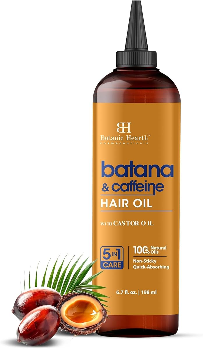 Botanic Hearth Batana & Caffeine Hair Oil for Hair Growth, Revitalizing & Strengthening Treatment for Healthy-Looking Hair, Paraben Free, 6.7 fl oz