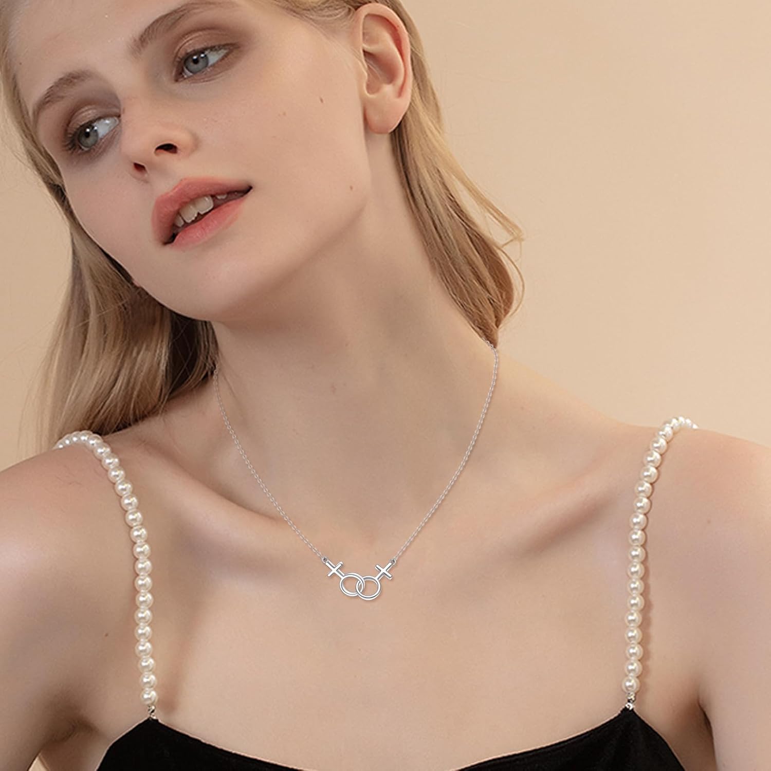 Lesbian Necklace Sterling Silver Gay & Lesbian Symbol LGBT Lesbian Pride Pendant Necklace for Couples Jewelry Gifts - Image 2