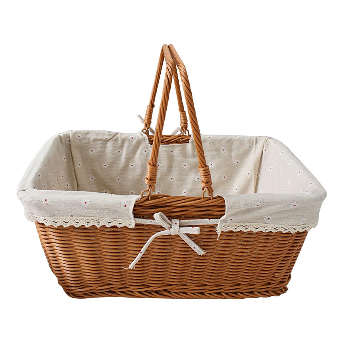 RT&BS Large Wicker Shopping Basket with Handles, Wicker Picnic Basket with Liner, Easter Baskets, Reusable Handwoven Baskets for Picnics, Shopping, Storage, Organizing, Harvesting (Large)