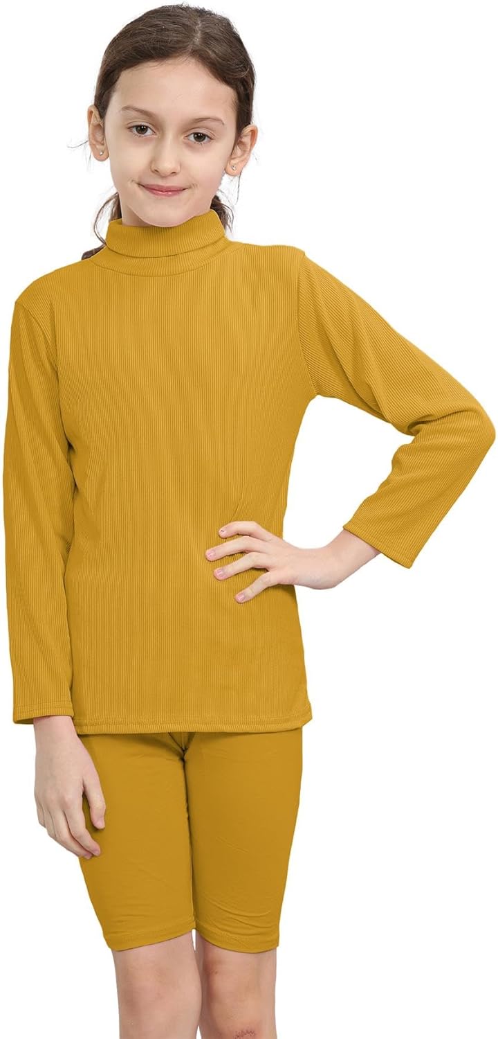 Janisramone Kids Girls Turtle Polo Neck Ribbed T-Shirt Boys Long Sleeve Winter Jumper Top