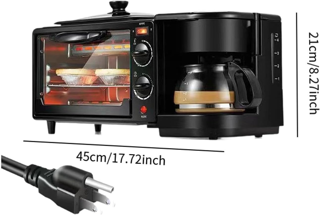 3 in 1 Breakfast Machine Non Stick Griddle Grill Griddle Versatile Portable with Coffee Machine Toaster Oven for Egg Sandwich