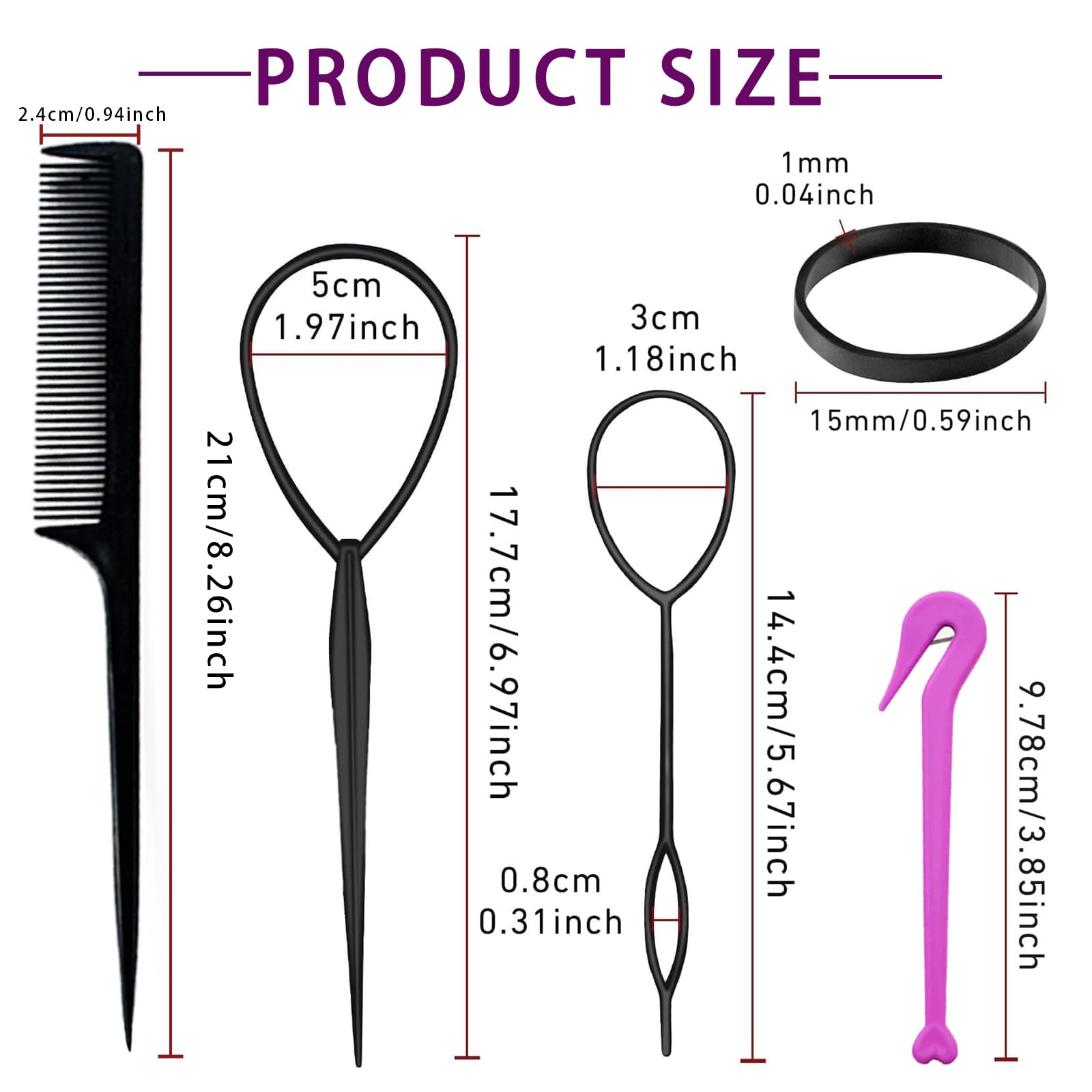 AYNKH 1000 Rubber Hair Bands for Girls Hair,Elastic Hair Bands, Small Coloured Hair-bands,3 Hair Braiding Tools - Image 2