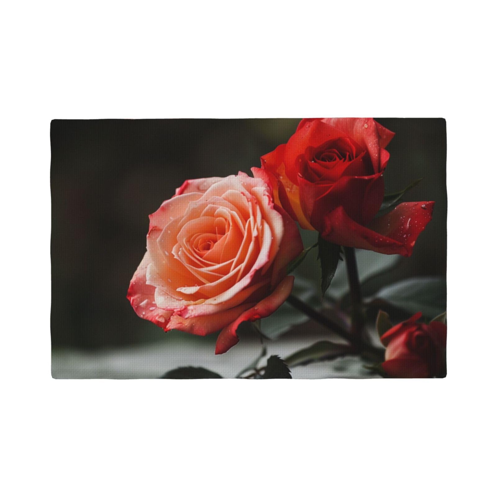 Rose Print Placemats Set, Heat Resistant Washable Placemat 12x18in Table Mats for Party Kitchen Dining Table Decoration Indoor Outdoor, Four Pieces