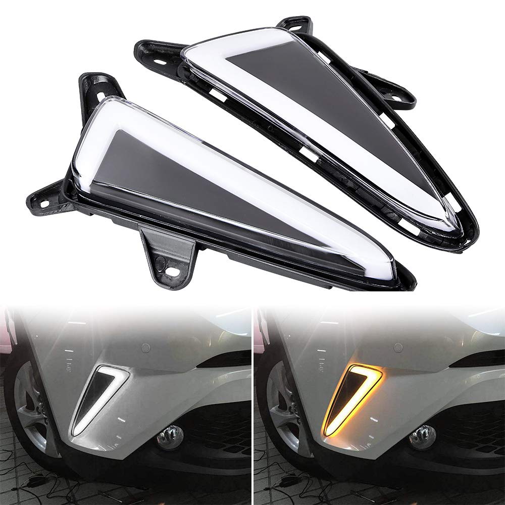 Pair DRL Daytime Running Fog Lights with Module Harness Compatible with 2016-2019 Toyota C-HR